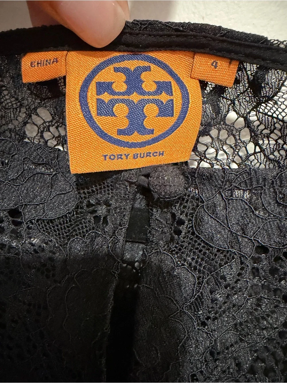 Tory Burch Silk Black Lace Yoke Balloon-Sleeve Blouse Size 4